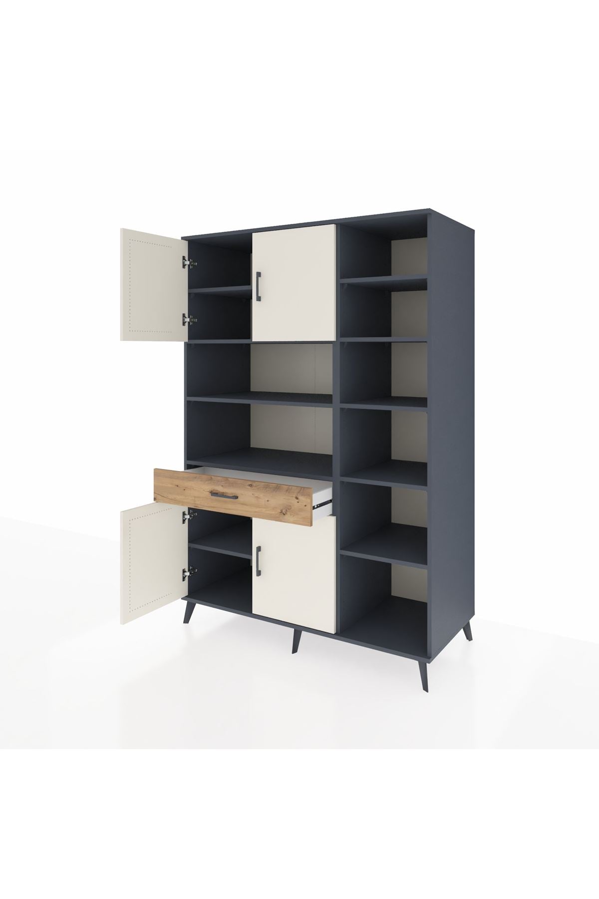 Kronos Dolap 10 Raflı Tek Çekmeceli 4 Kapaklı 132x59x195 Antrasit-Aytaşı/Çam