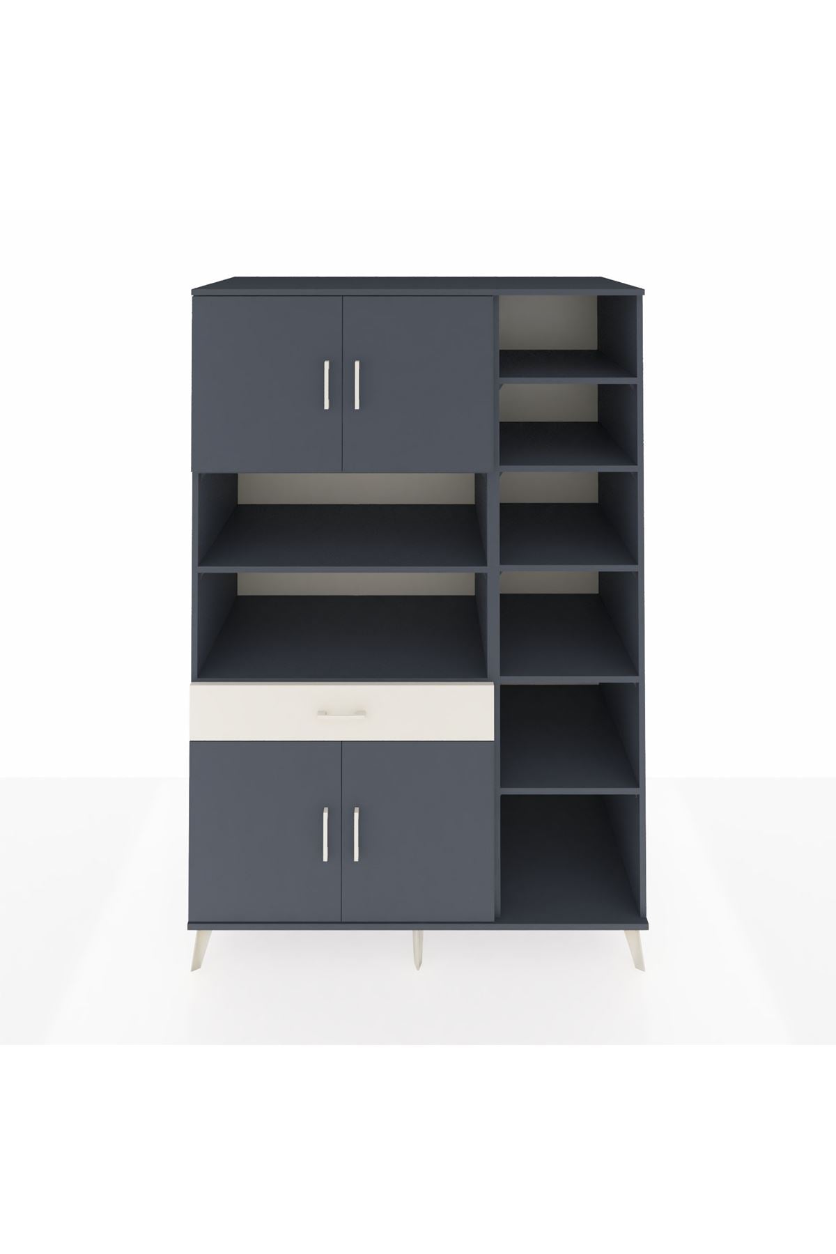 Kronos Dolap 10 Raflı Tek Çekmeceli 4 Kapaklı 132x59x195 Antrasit-Antrasit/Aytaşı