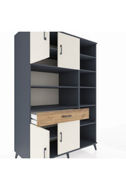 Kronos Dolap 10 Raflı Tek Çekmeceli 4 Kapaklı 132x59x195 Antrasit-Aytaşı/Çam