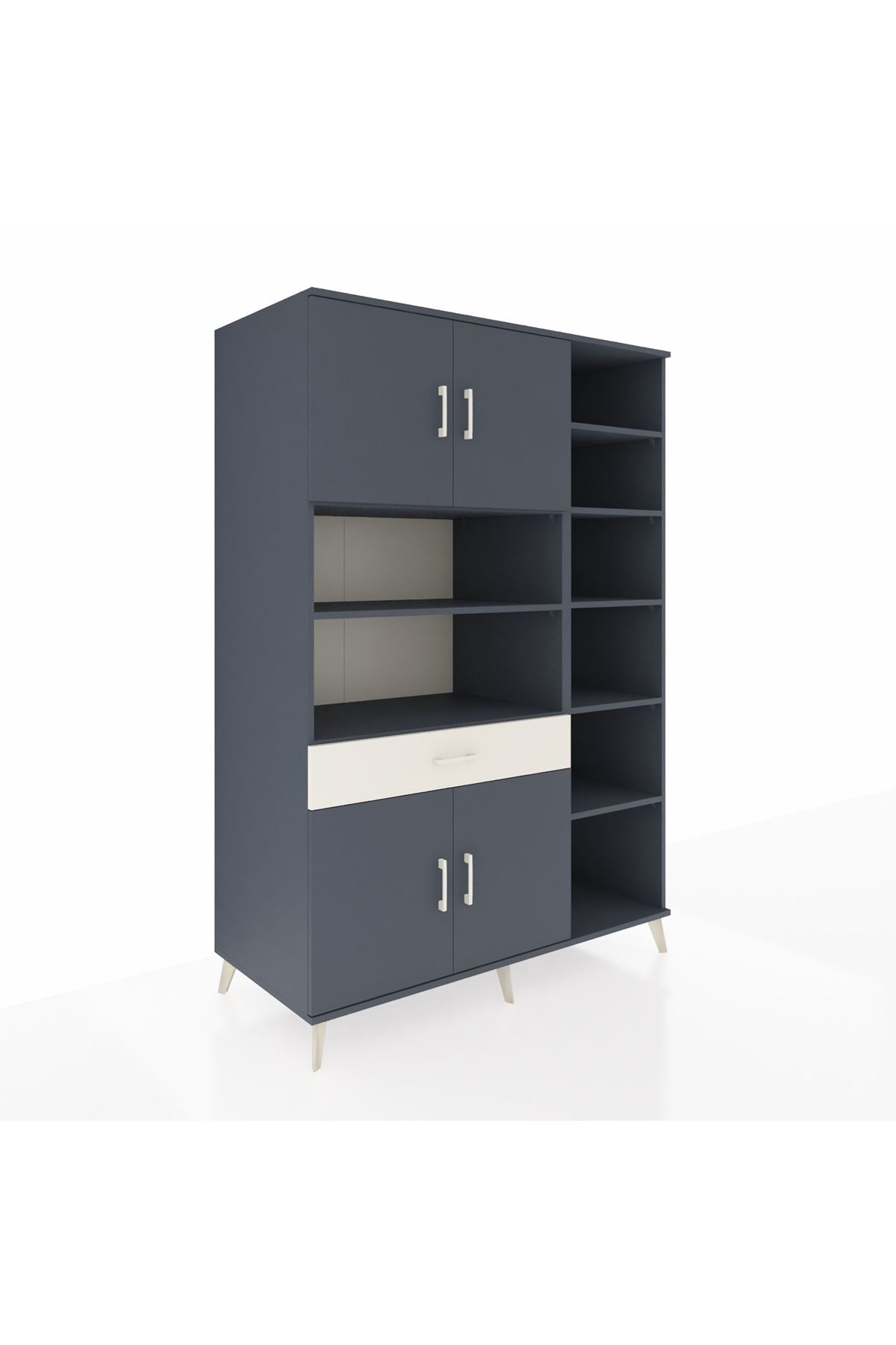 Kronos Dolap 10 Raflı Tek Çekmeceli 4 Kapaklı 132x59x195 Antrasit-Antrasit/Aytaşı