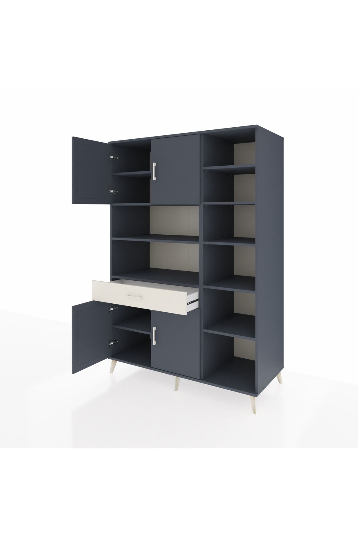 Kronos Dolap 10 Raflı Tek Çekmeceli 4 Kapaklı 132x59x195 Antrasit-Antrasit/Aytaşı