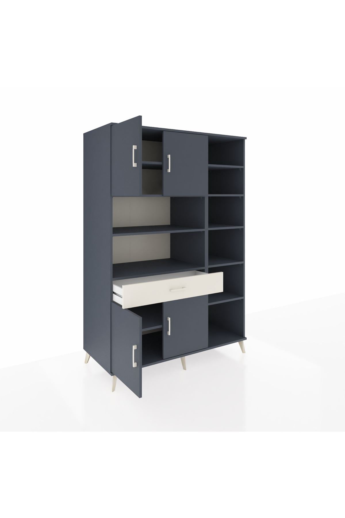 Kronos Dolap 10 Raflı Tek Çekmeceli 4 Kapaklı 132x59x195 Antrasit-Antrasit/Aytaşı