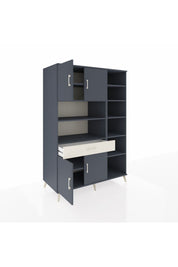 Kronos Dolap 10 Raflı Tek Çekmeceli 4 Kapaklı 132x59x195 Antrasit-Antrasit/Aytaşı