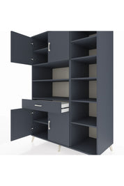 Kronos Dolap 10 Raflı Tek Çekmeceli 4 Kapaklı 132x59x195 Antrasit-Antrasit/Antrasit