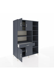 Kronos Dolap 10 Raflı Tek Çekmeceli 4 Kapaklı 132x59x195 Antrasit-Antrasit/Antrasit