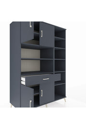 Kronos Dolap 10 Raflı Tek Çekmeceli 4 Kapaklı 132x59x195 Antrasit-Antrasit/Antrasit