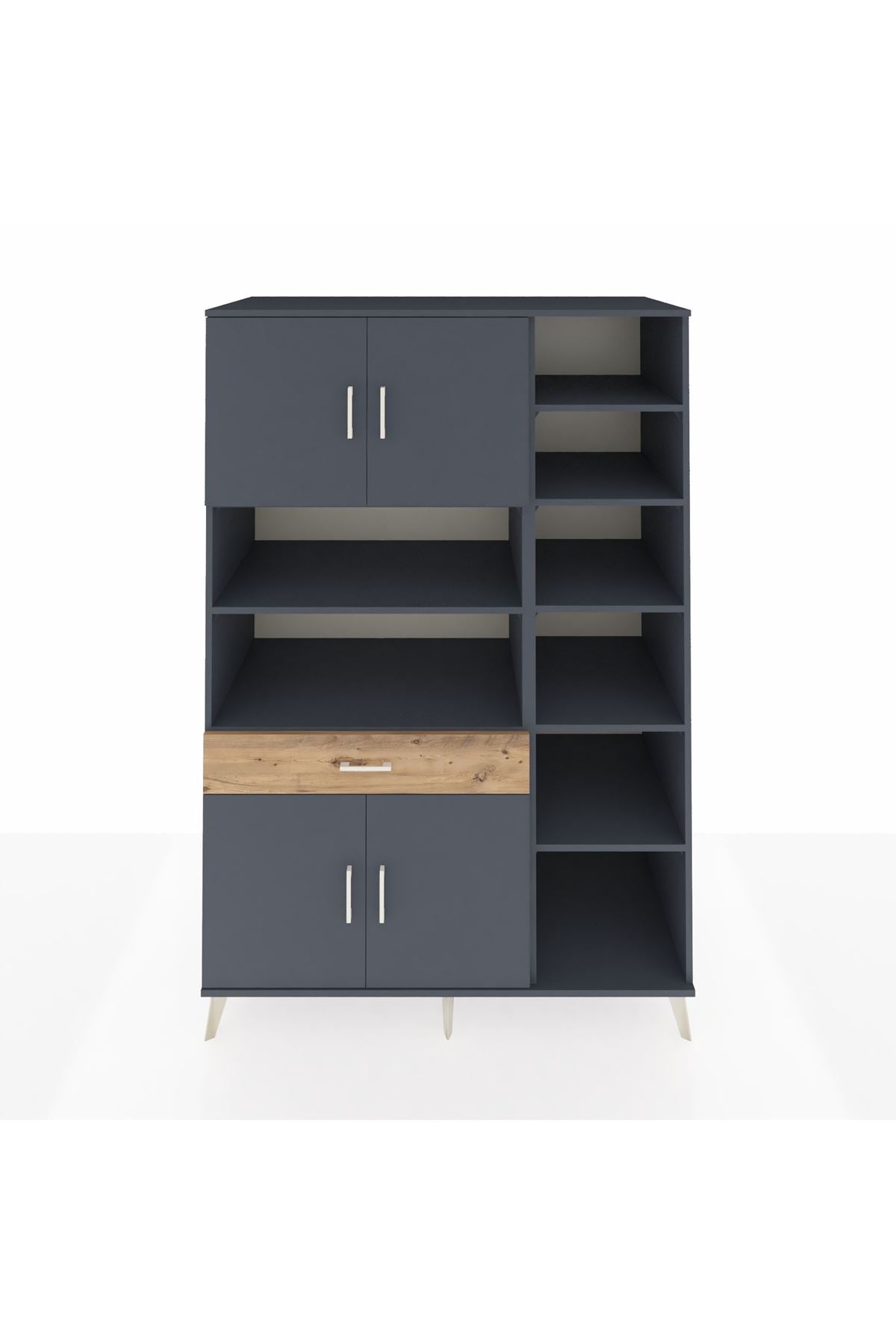 Kronos Dolap 10 Raflı Tek Çekmeceli 4 Kapaklı 132x59x195 Antrasit-Antrasit/Çam