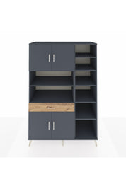 Kronos Dolap 10 Raflı Tek Çekmeceli 4 Kapaklı 132x59x195 Antrasit-Antrasit/Çam