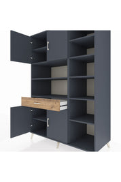 Kronos Dolap 10 Raflı Tek Çekmeceli 4 Kapaklı 132x59x195 Antrasit-Antrasit/Çam