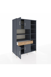 Kronos Dolap 10 Raflı Tek Çekmeceli 4 Kapaklı 132x59x195 Antrasit-Antrasit/Çam