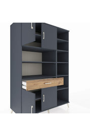 Kronos Dolap 10 Raflı Tek Çekmeceli 4 Kapaklı 132x59x195 Antrasit-Antrasit/Çam