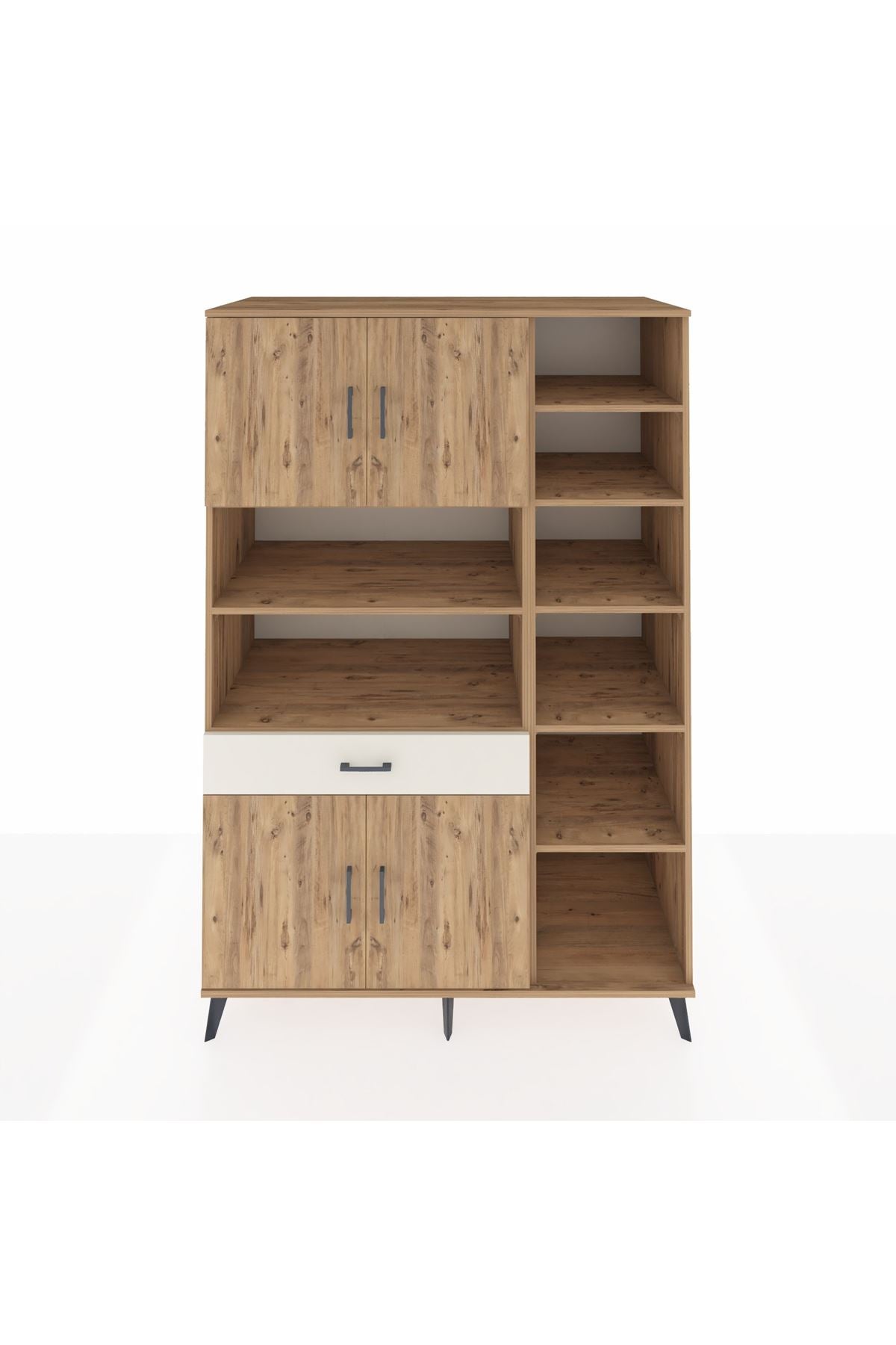 Kronos Dolap 10 Raflı Tek Çekmeceli 4 Kapaklı 132x59x195 Çam-Çam/Aytaşı