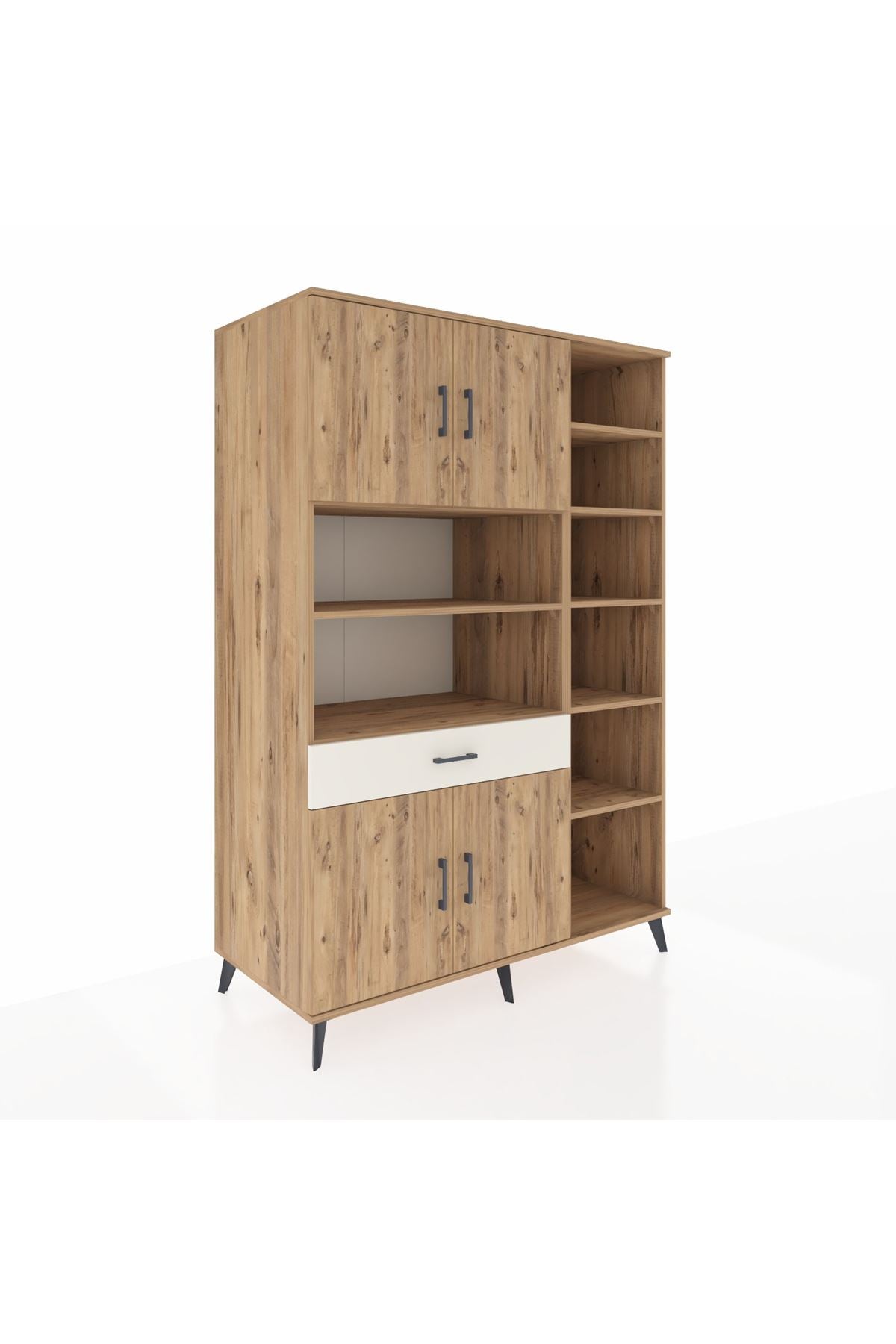 Kronos Dolap 10 Raflı Tek Çekmeceli 4 Kapaklı 132x59x195 Çam-Çam/Aytaşı