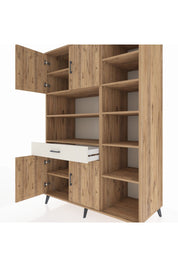 Kronos Dolap 10 Raflı Tek Çekmeceli 4 Kapaklı 132x59x195 Çam-Çam/Aytaşı