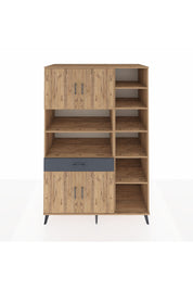 Kronos Dolap 10 Raflı Tek Çekmeceli 4 Kapaklı 132x59x195 Çam-Çam/Antrasit