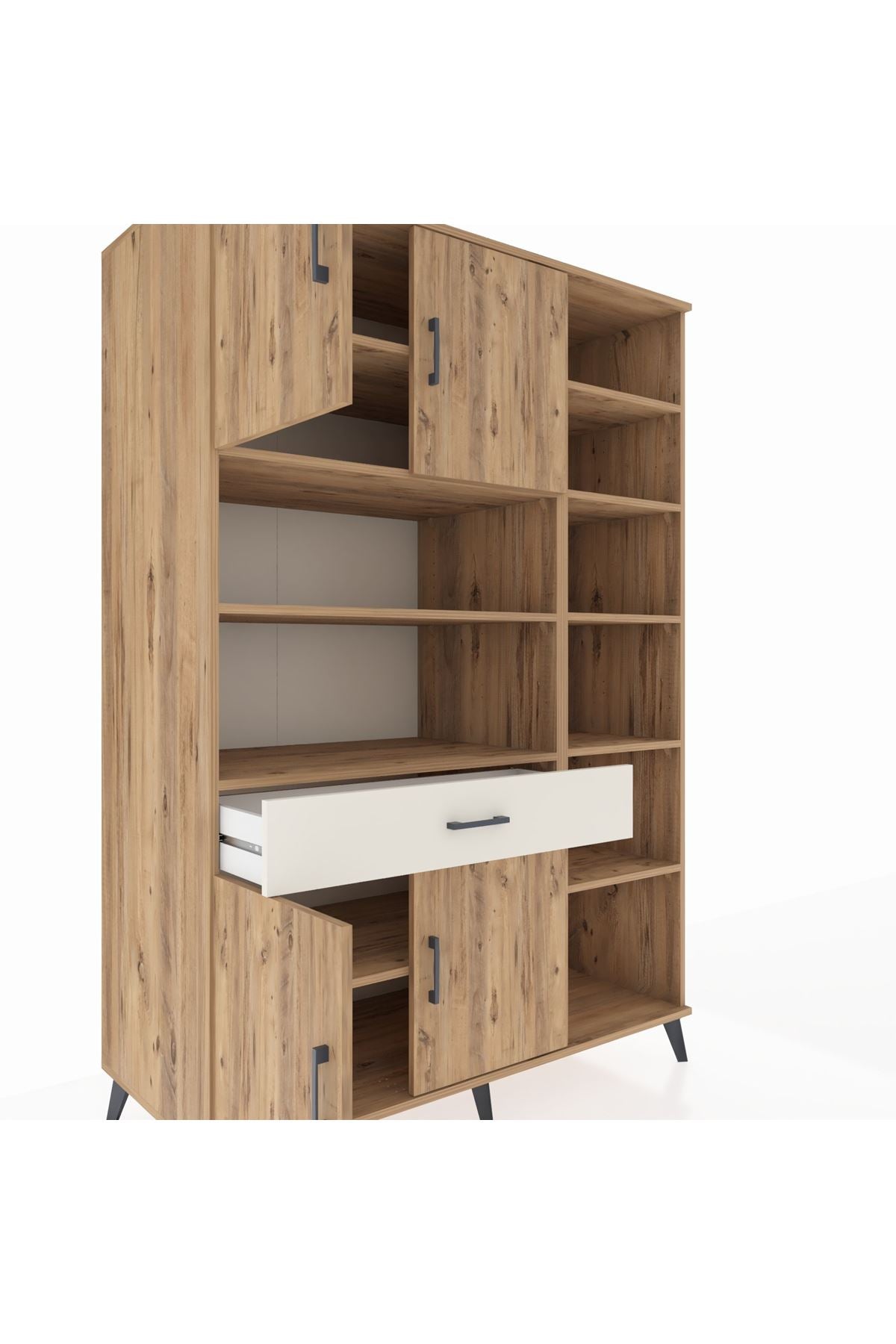 Kronos Dolap 10 Raflı Tek Çekmeceli 4 Kapaklı 132x59x195 Çam-Çam/Aytaşı