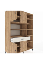 Kronos Dolap 10 Raflı Tek Çekmeceli 4 Kapaklı 132x59x195 Çam-Çam/Aytaşı