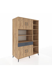 Kronos Dolap 10 Raflı Tek Çekmeceli 4 Kapaklı 132x59x195 Çam-Çam/Antrasit