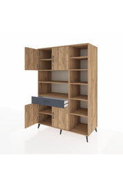 Kronos Dolap 10 Raflı Tek Çekmeceli 4 Kapaklı 132x59x195 Çam-Çam/Antrasit