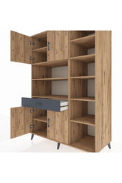 Kronos Dolap 10 Raflı Tek Çekmeceli 4 Kapaklı 132x59x195 Çam-Çam/Antrasit