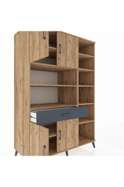 Kronos Dolap 10 Raflı Tek Çekmeceli 4 Kapaklı 132x59x195 Çam-Çam/Antrasit