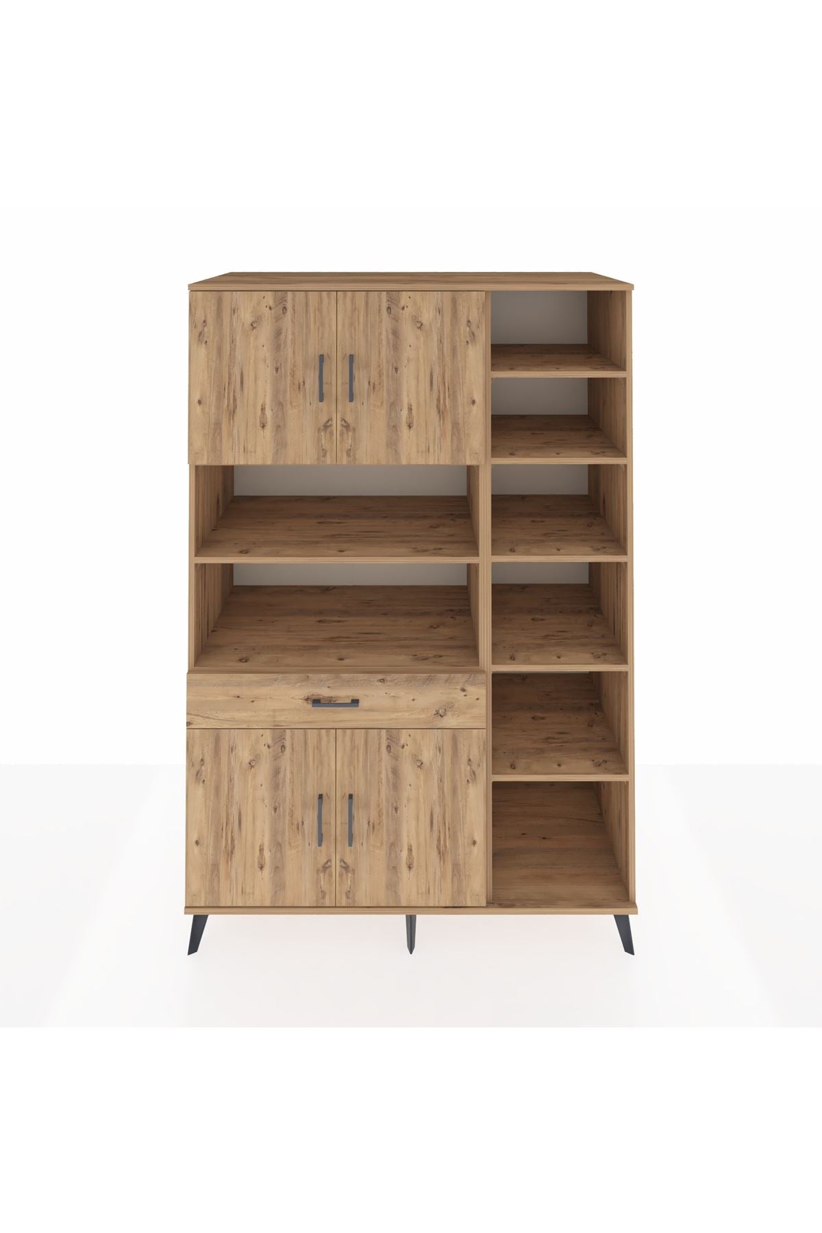 Kronos Dolap 10 Raflı Tek Çekmeceli 4 Kapaklı 132x59x195 Çam-Çam/Çam