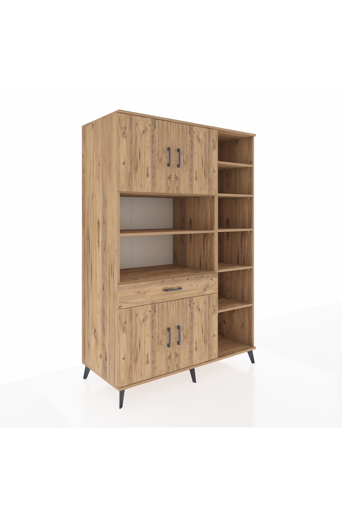 Kronos Dolap 10 Raflı Tek Çekmeceli 4 Kapaklı 132x59x195 Çam-Çam/Çam