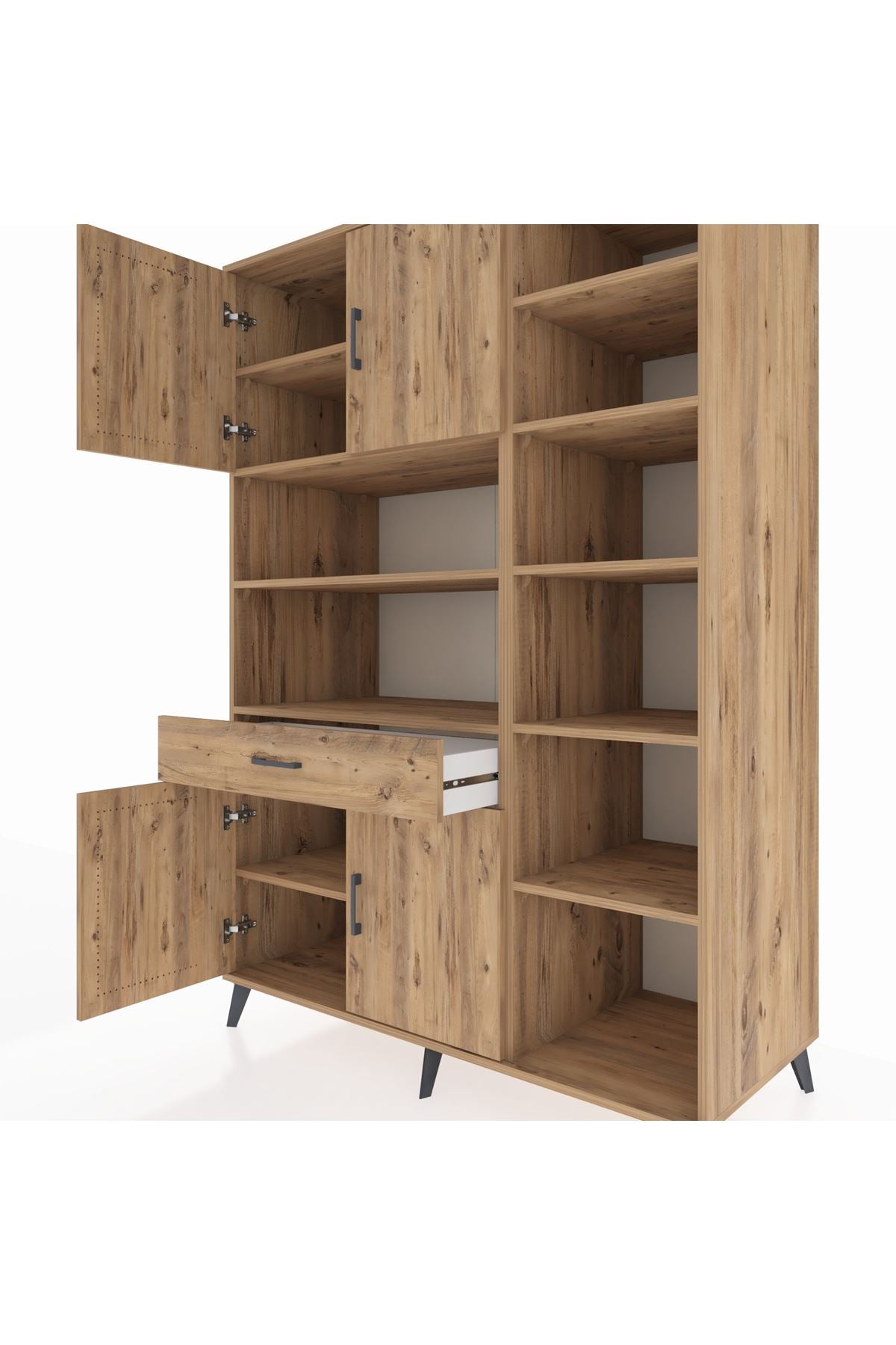 Kronos Dolap 10 Raflı Tek Çekmeceli 4 Kapaklı 132x59x195 Çam-Çam/Çam