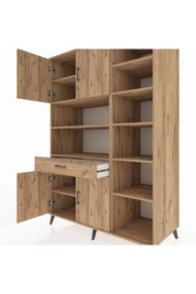 Kronos Dolap 10 Raflı Tek Çekmeceli 4 Kapaklı 132x59x195 Çam-Çam/Çam