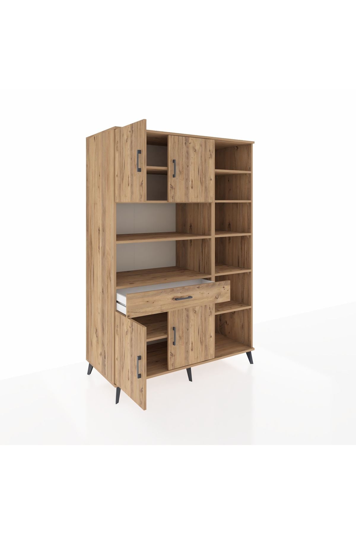 Kronos Dolap 10 Raflı Tek Çekmeceli 4 Kapaklı 132x59x195 Çam-Çam/Çam