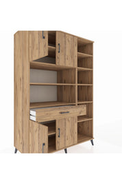 Kronos Dolap 10 Raflı Tek Çekmeceli 4 Kapaklı 132x59x195 Çam-Çam/Çam