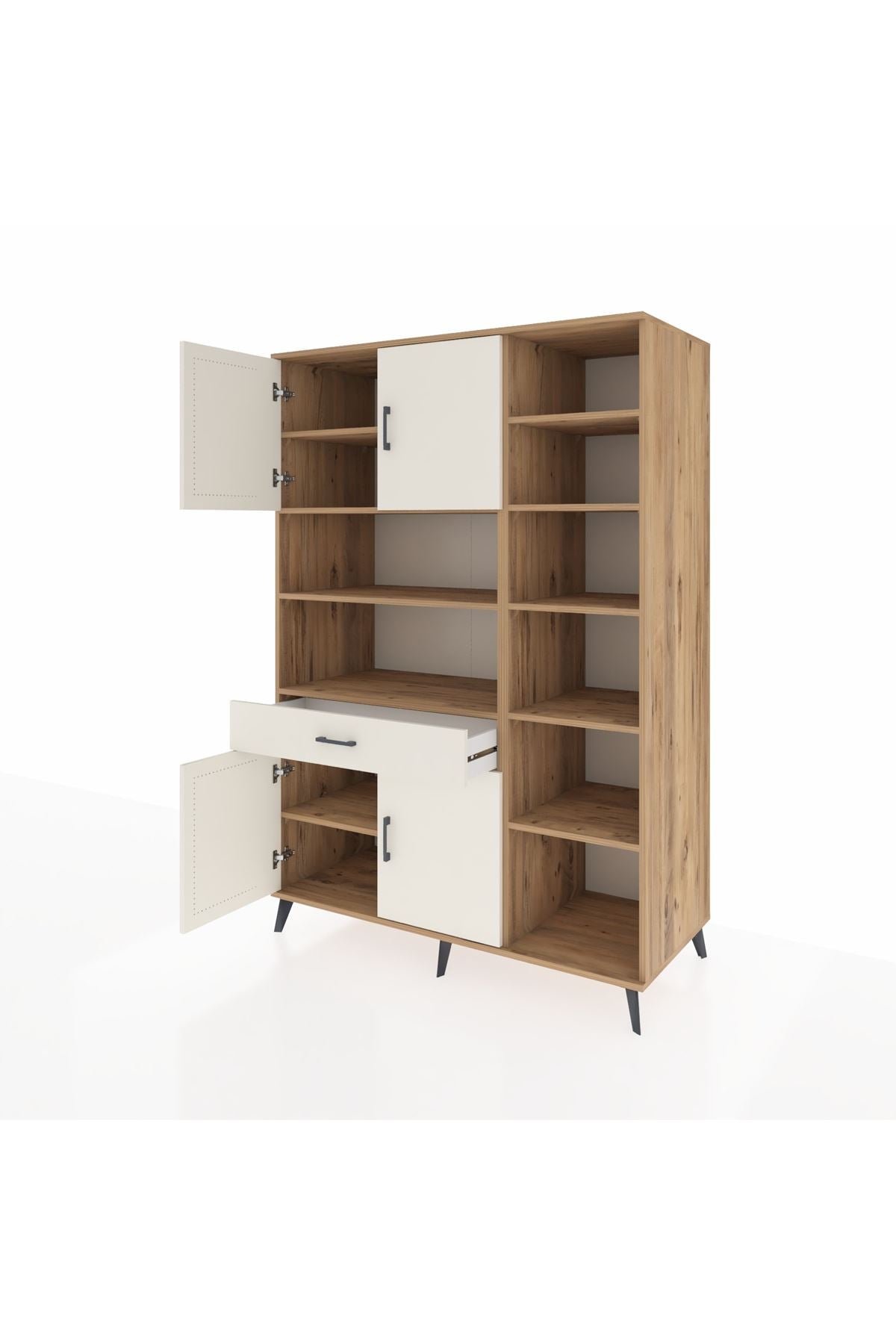 Kronos Dolap 10 Raflı Tek Çekmeceli 4 Kapaklı 132x59x195 Çam-Aytaşı/Aytaşı