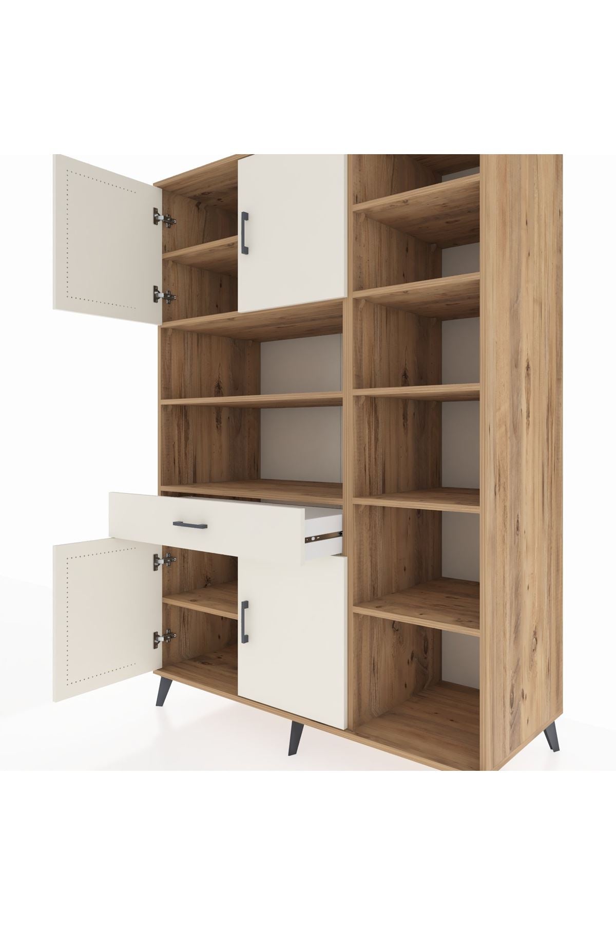 Kronos Dolap 10 Raflı Tek Çekmeceli 4 Kapaklı 132x59x195 Çam-Aytaşı/Aytaşı