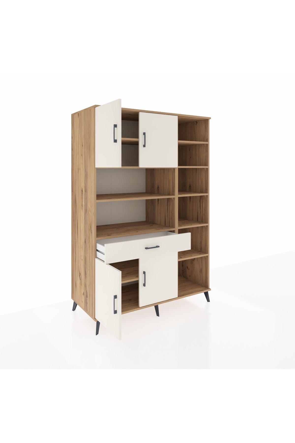 Kronos Dolap 10 Raflı Tek Çekmeceli 4 Kapaklı 132x59x195 Çam-Aytaşı/Aytaşı