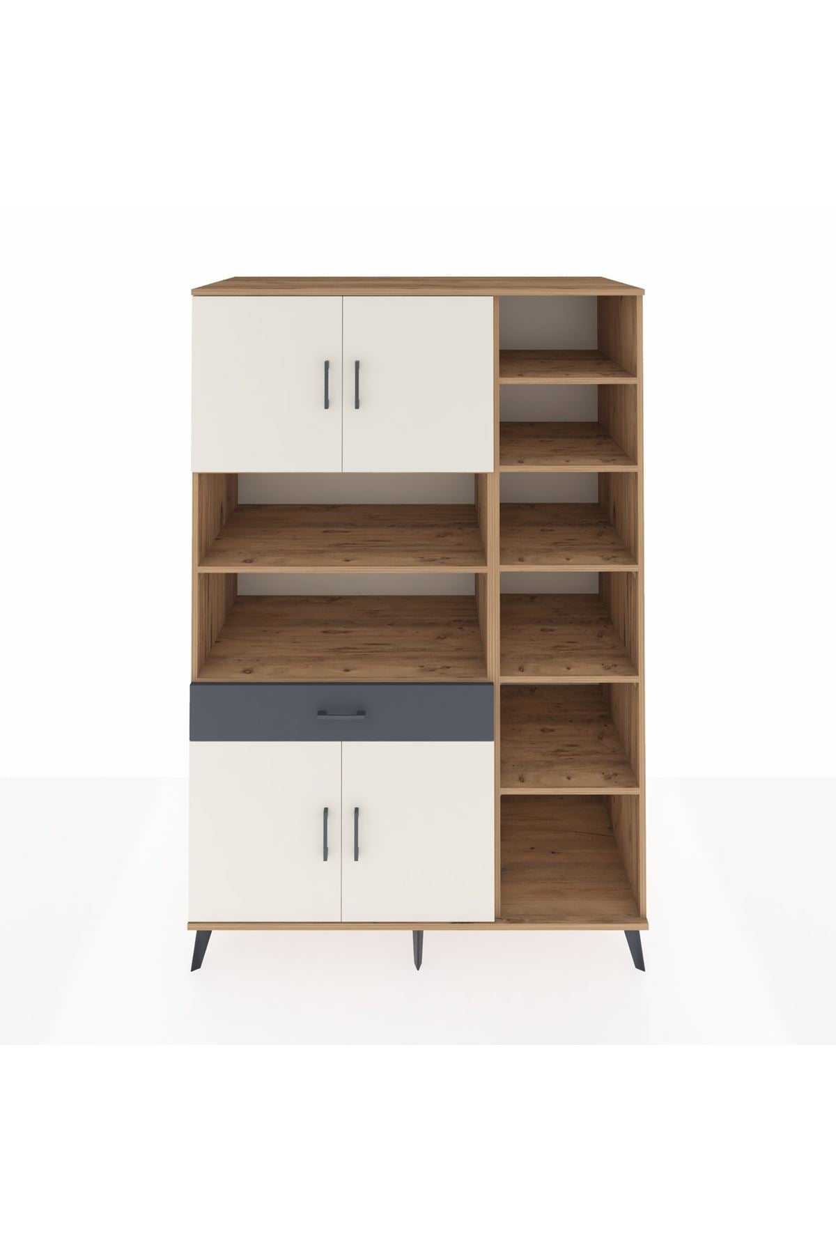 Kronos Dolap 10 Raflı Tek Çekmeceli 4 Kapaklı 132x59x195 Çam-Aytaşı/Antrasit