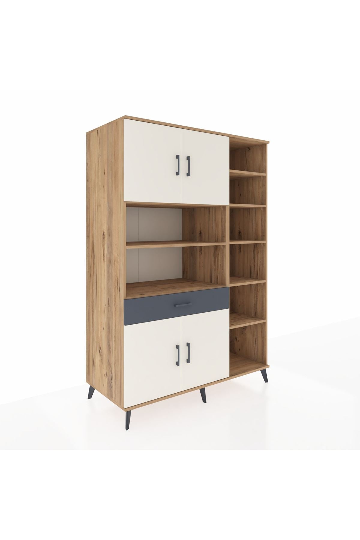 Kronos Dolap 10 Raflı Tek Çekmeceli 4 Kapaklı 132x59x195 Çam-Aytaşı/Antrasit