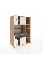 Kronos Dolap 10 Raflı Tek Çekmeceli 4 Kapaklı 132x59x195 Çam-Aytaşı/Antrasit