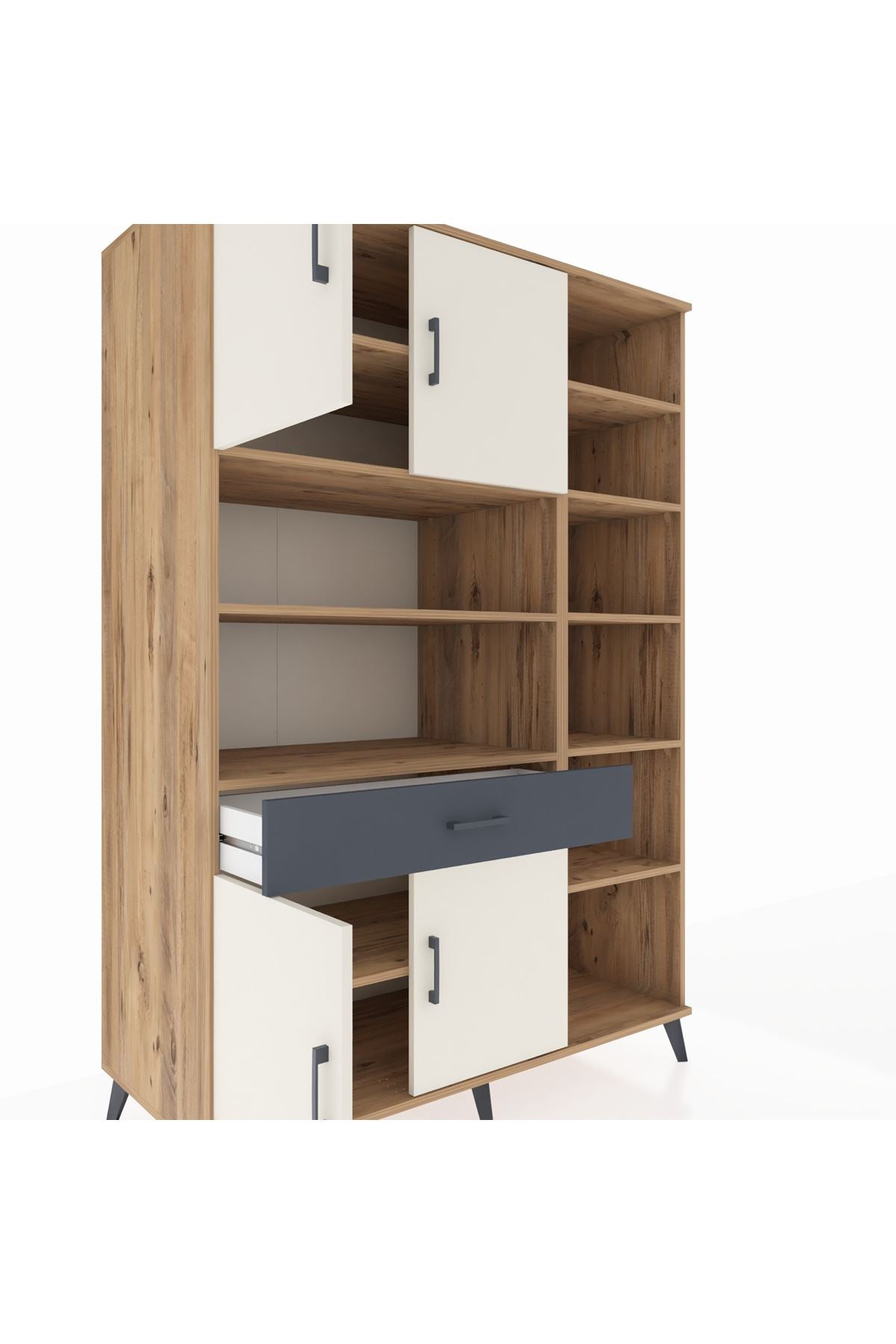 Kronos Dolap 10 Raflı Tek Çekmeceli 4 Kapaklı 132x59x195 Çam-Aytaşı/Antrasit