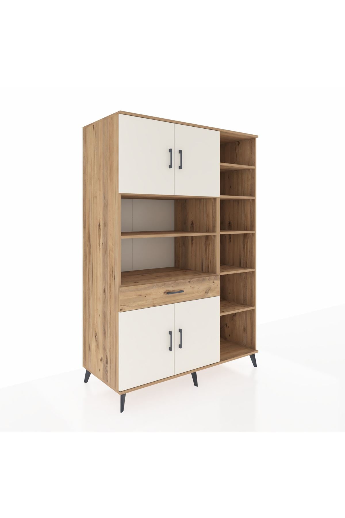 Kronos Dolap 10 Raflı Tek Çekmeceli 4 Kapaklı 132x59x195 Çam-Aytaşı/Çam