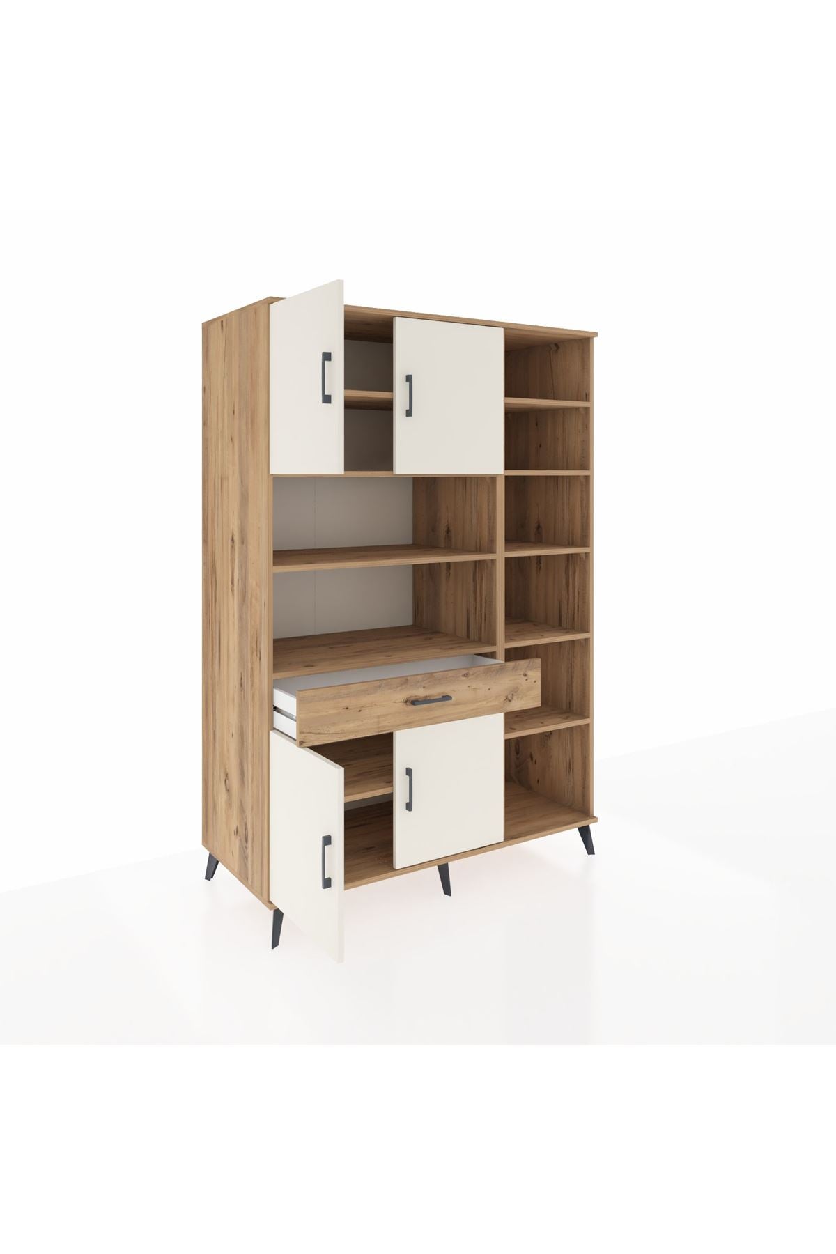 Kronos Dolap 10 Raflı Tek Çekmeceli 4 Kapaklı 132x59x195 Çam-Aytaşı/Çam