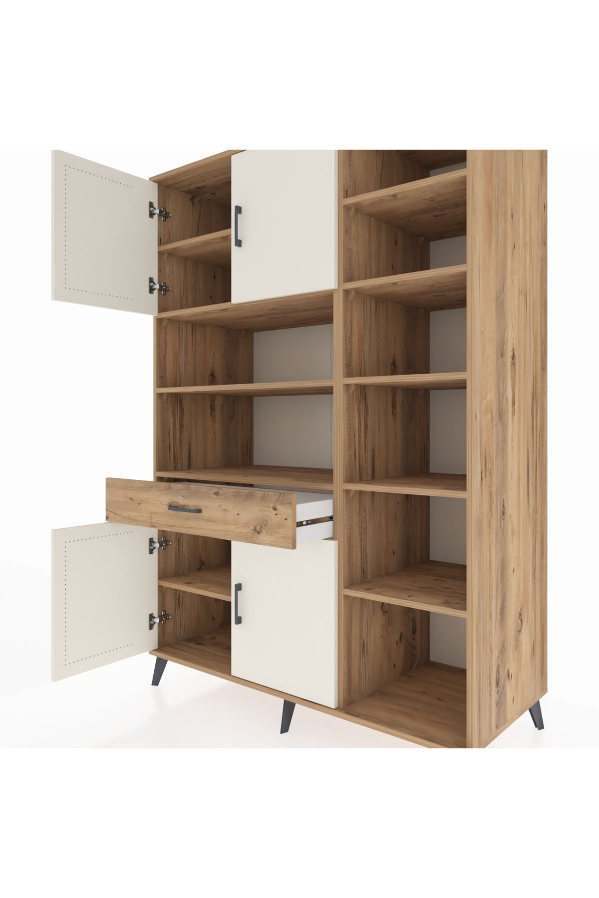 Kronos Dolap 10 Raflı Tek Çekmeceli 4 Kapaklı 132x59x195 Çam-Aytaşı/Çam