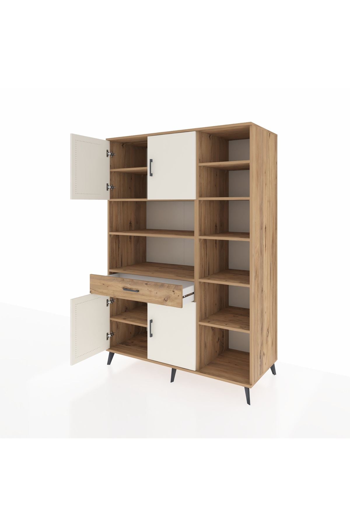 Kronos Dolap 10 Raflı Tek Çekmeceli 4 Kapaklı 132x59x195 Çam-Aytaşı/Çam