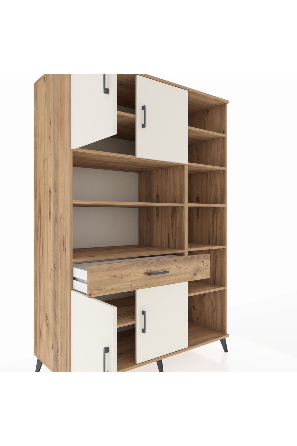 Kronos Dolap 10 Raflı Tek Çekmeceli 4 Kapaklı 132x59x195 Çam-Aytaşı/Çam