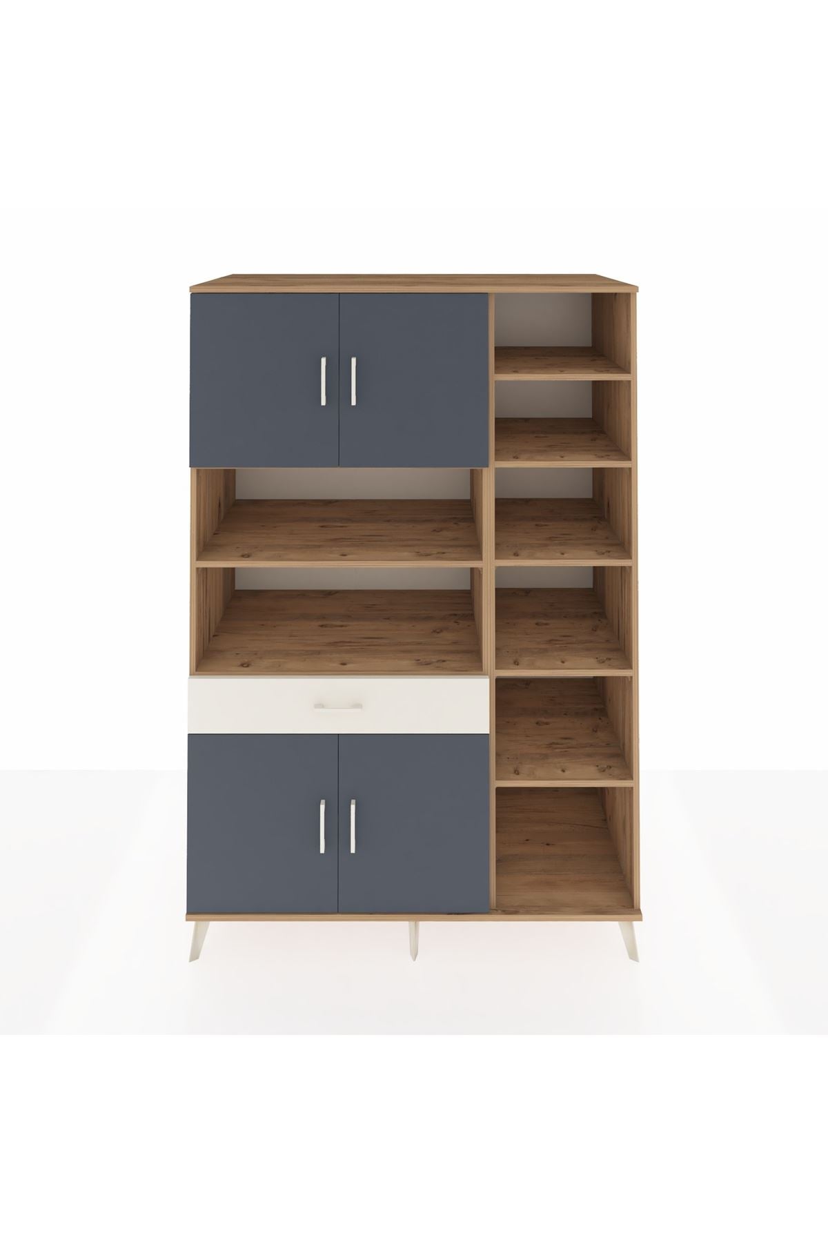 Kronos Dolap 10 Raflı Tek Çekmeceli 4 Kapaklı 132x59x195 Çam-Antrasit/Aytaşı