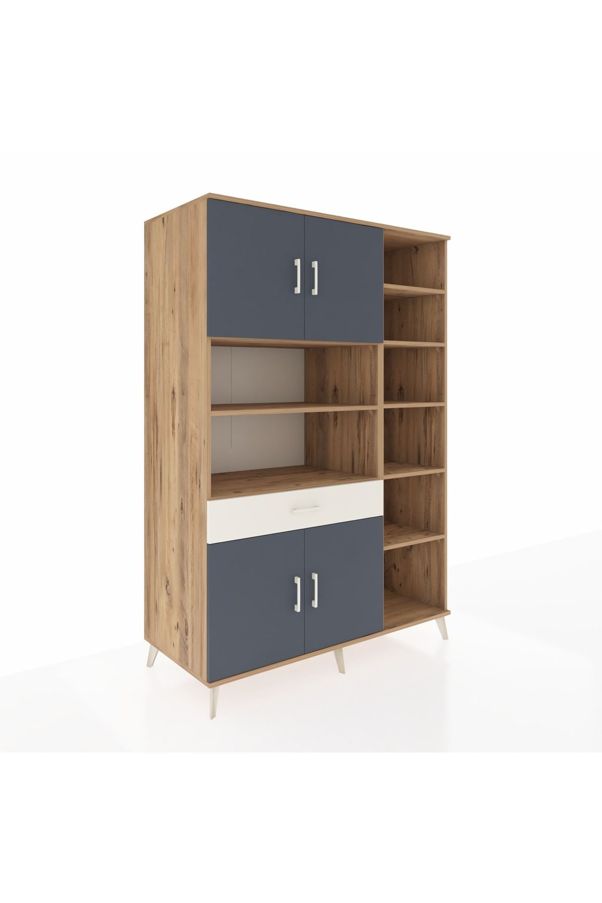 Kronos Dolap 10 Raflı Tek Çekmeceli 4 Kapaklı 132x59x195 Çam-Antrasit/Aytaşı