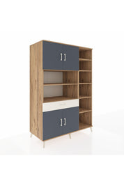 Kronos Dolap 10 Raflı Tek Çekmeceli 4 Kapaklı 132x59x195 Çam-Antrasit/Aytaşı