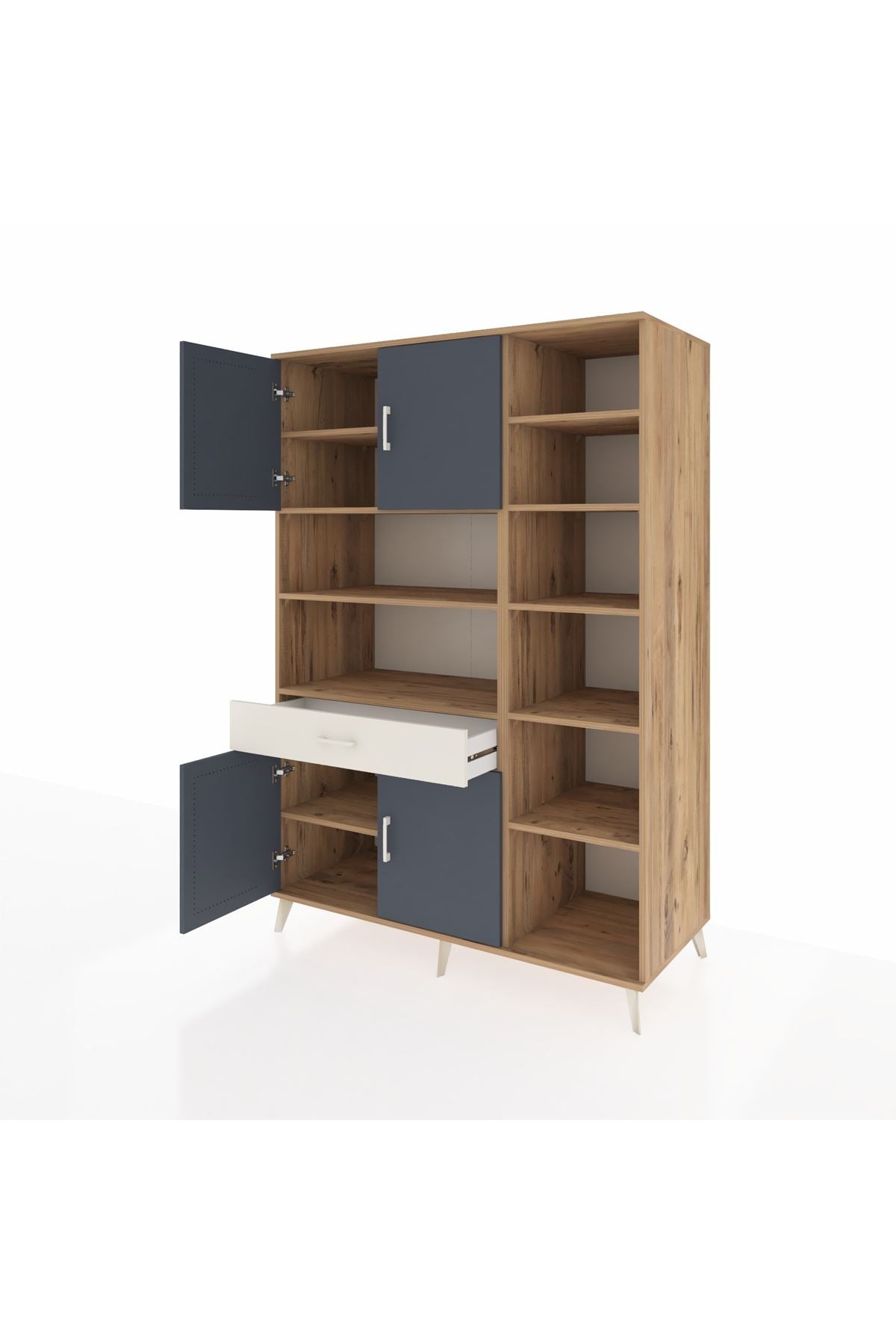 Kronos Dolap 10 Raflı Tek Çekmeceli 4 Kapaklı 132x59x195 Çam-Antrasit/Aytaşı