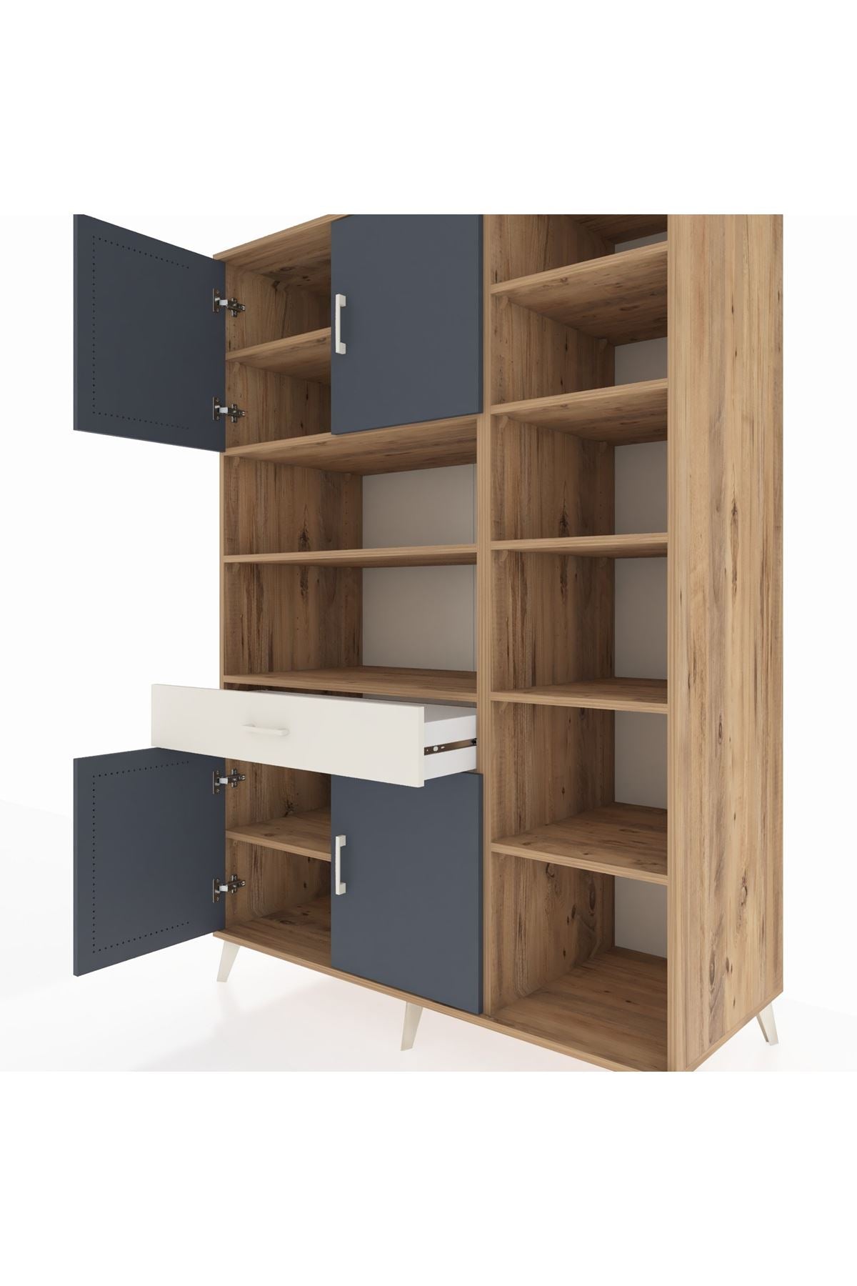 Kronos Dolap 10 Raflı Tek Çekmeceli 4 Kapaklı 132x59x195 Çam-Antrasit/Aytaşı