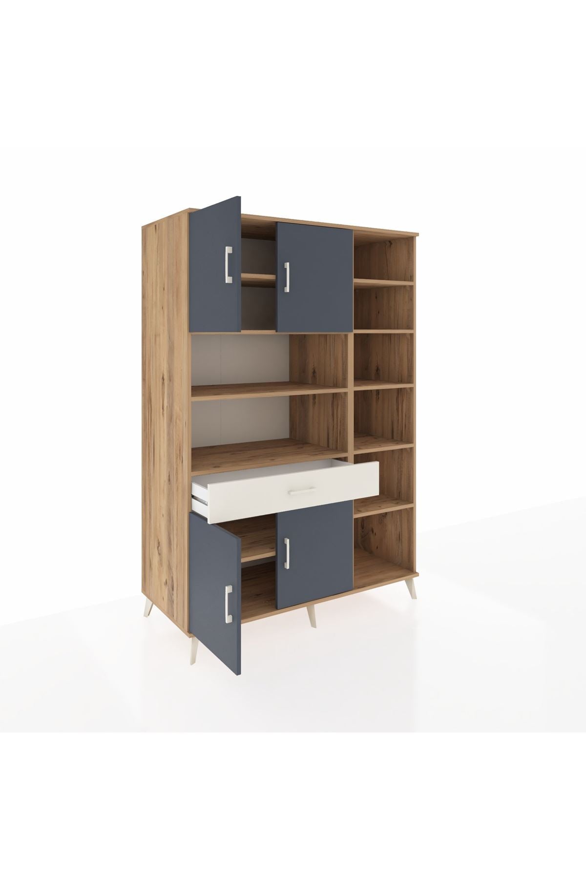 Kronos Dolap 10 Raflı Tek Çekmeceli 4 Kapaklı 132x59x195 Çam-Antrasit/Aytaşı