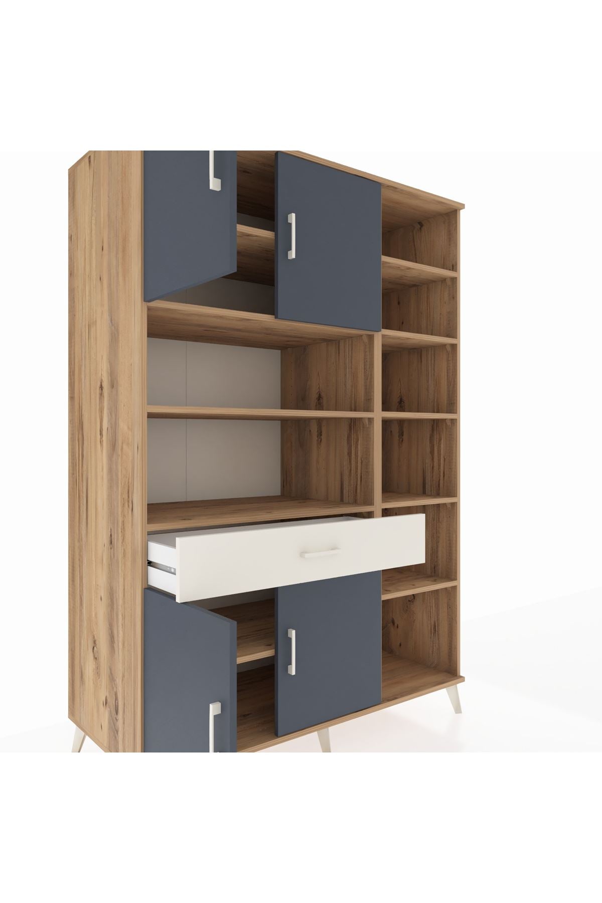 Kronos Dolap 10 Raflı Tek Çekmeceli 4 Kapaklı 132x59x195 Çam-Antrasit/Aytaşı